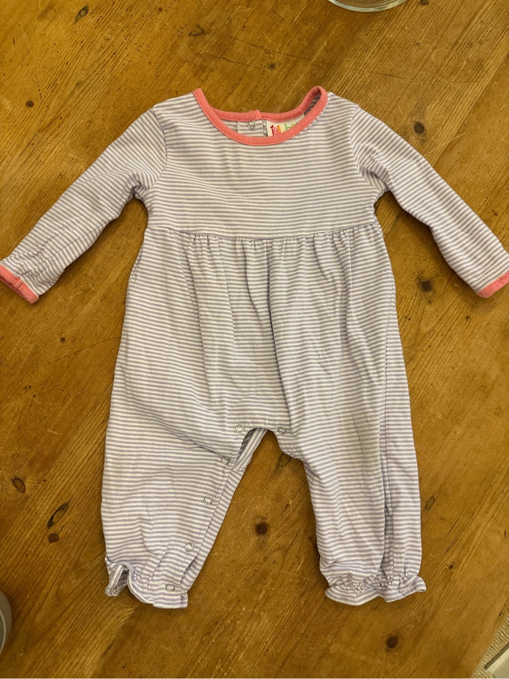 Striped Lavender and Pink Trim Baby Footie